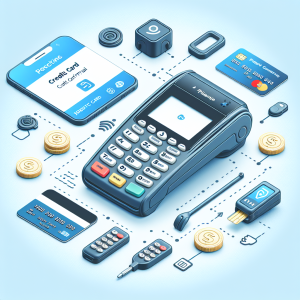 A comprehensive guide showing the selection of a digital credit card terminal for your business. The digital credit card terminal is a modern device used for processing credit card payments, featuring a touch screen interface, keypad for entering pin numbers, and a slot for inserting or swiping credit cards.