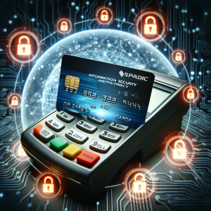 Concept of information security and privacy in the era of digital credit card terminals. Highlight the importance of data protection with an image of a credit card being inserted into a digital terminal, surrounded by digital firewalls and virtual locks